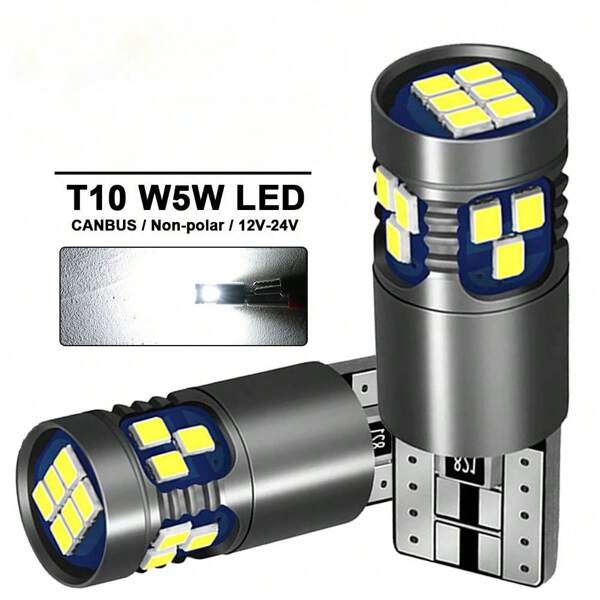 2Pcs T10 3570 CSP LED Bulbs 15000LM 6000K White, App-Control RGB & Cool White, Canbus Error Free For Cayenne, 12V/24V Car Headlight