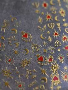 1 张 3D 烫金心形美甲贴纸，1 件 Y2K 全息星星太阳滑块星光 DIY 贴花美甲装饰情人节美甲装饰 - 彩色 - 查看 3