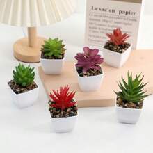 1件/4件仿真迷你多肉植绒迷你方形盆栽家居装饰室内阳台精美多肉盆栽-家居客厅、房间餐桌中心迷你盆栽装饰摆件