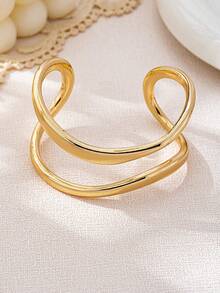 3 件/1 套时尚简约金属金色光滑波浪双层线镂空水滴手镯套装女士 - 金黃色 - 查看 13