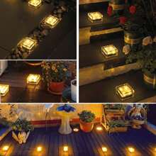 1/4/6 件太阳能方形冰砖灯，带自动传感器的嵌入式地面灯，LED 夜灯，适用于景观装饰、小路、楼梯、露台、花园 - 600mAh 暖光 - 升級款-冰磚燈 - 查看 9