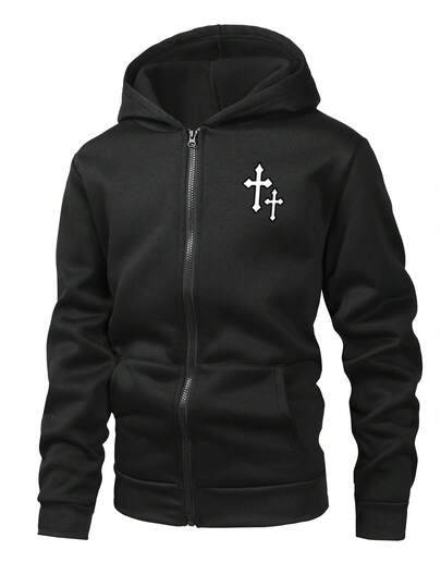 1pc Tween Boys Oversized Graphic Printed Zip-Up Hoodie With A Zipper Design, A Basic Long-Sleeved Hooded Sweatshirt, Suitable For School, Sports And Outdoor Activities.