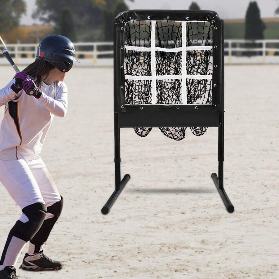 Baseball Practice Net Throwing Net Nine Hole Training Net, Baseball Throwing Training Tool, Adjustable Height, 21.3 * 21.3 Inches - Black - View 1
