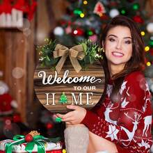 Hatisan Welcome Sign Front Door Decoration, Rustic Round Wood Wreaths Wall Hanging Outdoor, Farmhouse, Porch, Front Door Sign Wreath, For Spring Summer Fall All Seasons Holiday Halloween Christmas - 復古色 - 查看 4