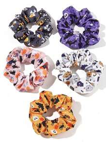 1pc Halloween Hair Scrunchies, Pumpkin Skull Design Hair Tie, Spooky Theme Hair Accessories, Scrunchies Hair, Hair Tie ,Hair Accessories, Ponytail Holders, Hair Elastics, Hair Rubber Bands ,Halloween Costumes Holiday Essential