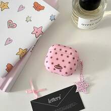 不对称粉色格子蓝星印花耳机套+星星吊坠套装，兼容苹果Pro 2/Pro/4/3/2耳机，时尚女士耳机套，简约艺术设计，使用前请撕掉保护膜 - 粉色 - 查看 4