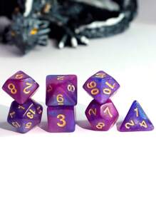 7pcs Multi-Faceted Dice Set, Overall Purple Color With Gold Numbering, Suitable For Outdoor Party Games, Role-Playing Games, Also Great As Christmas, Halloween, Birthday Gifts