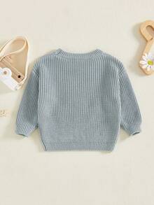 Toddler Boys Knitted Jumper Big Bro Letter Embroidery Round Neck Pullover Sweater Baby Warm Knit Tops Pullover Knitwear - 灰色 - 查看 2
