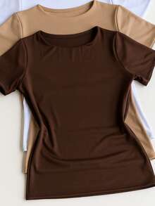 Kit 4 Women's Double Suplex Blouse Basic Elegant Blogger - 黑色,白色,米色和棕色 - 查看 3