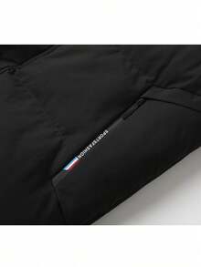 男士休闲保暖衬里加厚外套，拉链毛绒衬里冬季连帽风衣，可拆卸风帽，厚面料，冬季男士夹克 - 黑色 - 查看 5