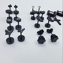 20 piezas Conjunto de aretes de acero inoxidable para mujeres y hombres con diseños de estrella, luna, flor, corazón, hoja y ópalo de 16G o 20G para cartílago, hipoalergénicos y con base plana para perforación y joyería - Pendientes - Ver 5