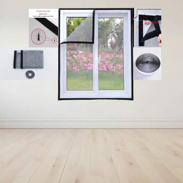 1pc Adhesive Mosquito Net Curtain, No Drilling Installation, Invisible Mesh Against Mosquitoes, Removable & Washable, Breathable & Transparent, Fits Various Window Shapes, Reinforced Mesh Curtain, Easy Fly Screen!