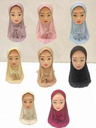 1pc Bandana Headscarf, Arabic Hat, Ribbed Fabric Vertical Striped Prayer Cap, Bow Headwrap