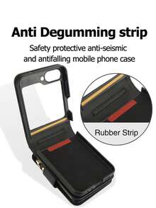 AWQUER Funda de piel sintética PU tipo bandolera con soporte, ranuras para tarjetas y cremallera para Galaxy Z Flip 7 6 5 4 3 5G, con correa de muñeca, bolsa para teléfono móvil con bloqueo RFID para Galaxy ZFlip6 ZFlip5 ZFlip4 ZFlip3 - Negro - Ver 4