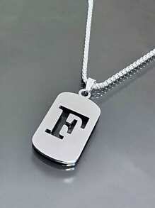 1 Peça Colar com Pingente de Etiqueta Geométrica de Aço Inoxidável com Letra em Inglês, Acessório de Moda para Homens, Adequado para Festa e Uso Diário