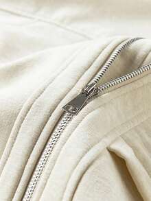 Men Minimalist High-End Beige Utility Jacket, Metal Buttons And Zipper Pockets, Very Stylish, Fall - White - View 6
