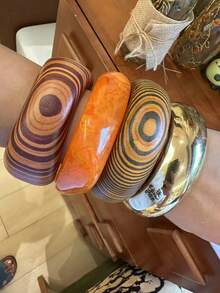 1 件新款时尚简约夸张不对称几何方形树脂手链，琥珀色和橙色扎染双色，可堆叠木质手链，适合日常、度假、派对场合（木质手链采用纯天然颗粒制成，内径约为 58-60 毫米，购买前请仔细检查尺寸，尺寸问题不接受退货） - 彩色 - 查看 3