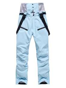1 pieza Pantalones de esquí de alta calidad y cálidos para mujer con tirantes desmontables - Calidez invernal, con bolsillos, diseñounicolorlido para deportes al aire libre, equipo deportivo para hombres, pantalones de trabajo para esquí, ropa de esquí para mujer