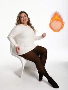 Thick Warm Pantyhose, Stylish Fake Skin Fleece Leggings, High Waisted Design, Women's Pantyhose And Stockings Winter - Nâu sẫm - Xem 8