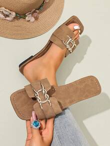 Sandali infradito casual alla moda da donna, comodi sandali piatti da spiaggia con fascia, per l'estate