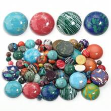 5-10pcs/Pack Round Turquoise Print Gemstone Cabochons, Random Mixed Colors, Fashionable Casual Elegant Vintage Handmade DIY Gemstone Stickers Suitable For Necklace, Ring, Bracelet Crafts, Jewelry Decoration, Inlay Materials