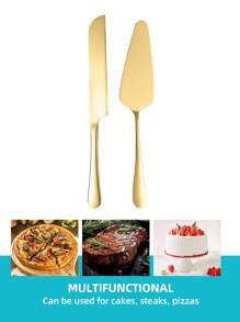 1 件/2 件不锈钢蛋糕铲、面包刀、甜点刀、婚礼和生日蛋糕铲、披萨铲 - 金色 - 查看 5