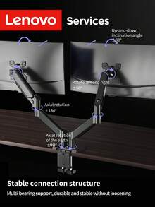 Lenovo AM120 Dual-Arm Bracket, Monitor Stand, Monitor Riser, Monitor Mechanical Arm, Quick-Install Mechanical Arm, Desk Clamp, Professional E-Sports Equipment, Gas Spring, Adjustable Multi-Angle