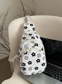 Strawberry Print White Women's Fanny Pack Waist Bag Coin Purse Multi-Pocket Canvas Bag Small Phone Pouch Cute Pink Travel Bag - White - View 6