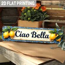 1pc, 2D Flat, Country Style Ciao Bella Lemon Metal Sign - Italian Farmhouse Wall Decor With Blue Floral Background, Vintage Kitchen And Living Room Art, 3. 93x 15.. 74inch , No Electricity Required, Lemon Home Decor, Decorative Floral Embellishment, Durable Outdoor Art, 2D Flat - Multicolor - View 1