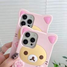 3D Cute Cartoon Bear Phone Case For IPhone 15 - Fashionable And Stylish - Funny Pink Bear Design - Soft TPU Protective Case - Kawaii Silicone Cover For Women, Girls, And S - Hồng - Xem 10