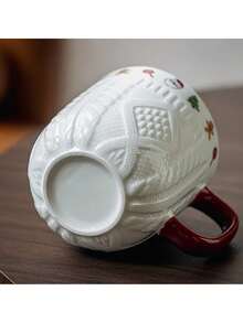 1/2pcs Ceramic Couple Mugs, Embossed Holiday Pattern - Christmas And Valentine's Day Gifts, Home Kitchen Red Handle Dishwasher Coffee Cups, Holiday Mug Gifts | Romantic Gift Mugs | Ceramic, Coffee Couples Gifts | Valentine's Day And New Year Gifts, Lady Milk Cup, Coffee Cup, Water Cup - Multicolor - View 10