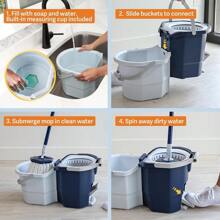 2025 Popular Styles Spin Mop System With Extra Mop Head Refill TwoBucket Design With Splash Guard Builtin Measuring Cup And Scraper Tool With Easy Wring Pedal Spinner 1.25Gallon BlueFamily Choice