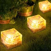 1/4/6 件太阳能方形冰砖灯，带自动传感器的嵌入式地面灯，LED 夜灯，适用于景观装饰、小路、楼梯、露台、花园 - 600mAh 暖光 - 升級款-冰磚燈 - 查看 4