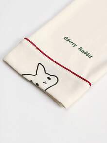 [PONX]2pcs Women V-Neck Pajama Set, Long Sleeve Top And Pants, Soft Homewear For Spring And Autumn, Fall Winter Clothes - Beige - View 6