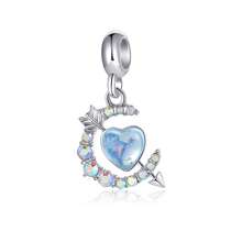 1pc Elegant Blue Series Beaded Heart Pendant, Featuring Underwater World, Outer Space, Floral & Animal, Starfish & Shell Patterns, Suitable For Bracelet Or Necklace Decoration, DIY Jewelry Making, Birthday Or Women's Gift - Blue - View 11