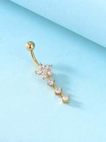 1pc Stainless Steel Plum Blossom Zirconia Navel Piercing Jewelry For Women, Everyday Belly Button Ring