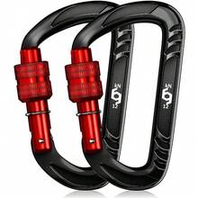 2 Pack Heavy Duty Auto Locking Wiregate Carabiner Clips, 12kN (2697 Lbs) Weight Capacity For Pets Camping Hammock Keychains, Red - Red - View 3