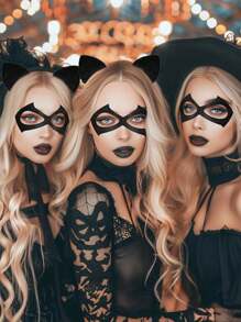 1pc Mask And 1pc Cat Ear Headband, Mask, Halloween Costume Party Accessories, Costume, Women's Costume, Adult Black Cat Costume, Halloween Party - Multicolor - View 8