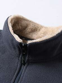 Men Patched Detail Teddy Lined Fleece Jacket, Men's Jackets Casual, Grey Jacket, Men Winter Clothes, Men Jackets And Coats With Thermal Lined For Outdoor, Plush And Thickened Jackets,Men Winter Clothes,With Pockets, Suitable For Boyfriend/Husband Everyday Wear, Autumn/Winter - 灰色 - 查看 5