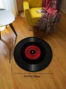 Plush Black Vinyl Record Computer Chair Desk Mat Bedroom Hanging Basket Round Carpet Children Non-Slip Floor Mat Living Room Coffee Table Mat ,Room Decor