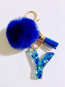 1个字母首字母钥匙扣，可爱毛绒球钥匙圈，可挂在包包、背包、汽车上，是送给女性和女孩的绝佳礼物。这款钥匙扣饰有闪亮的树脂，可用作钱包和手提包的配饰，带有流苏，字母首字母从A到Y。 - 藍色 - 查看 20