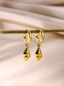 1 Pair Fashion Conch Shell Hoop Earrings For Women Gold Color Geometric Pendant Earrings Sea Life Jewelry Beach Party Gifts - Gold 2 - View 2