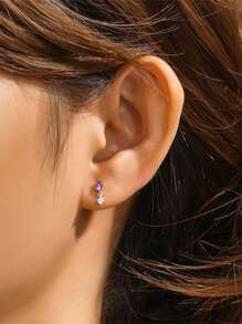 1PC 925 Sterling Silver Triangular Earrings With Ins Style All-Match Diamond-Encrusted Ball Ball Small Ear Bone Stud Ladies Jewelry Suitable For Girls Gifts