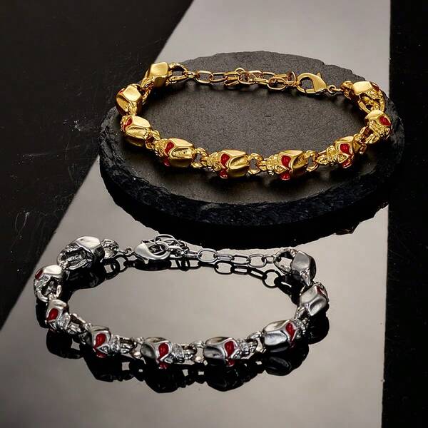 Gothic Style Skull Head Red Oil Drop Bracelet, Fashion Punk Accessory, Suitable For Men, Halloween Gift