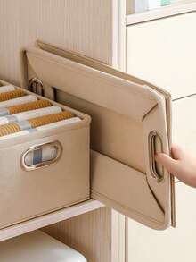 1pc Stainless Steel Buckle Felt Clothes Storage Basket, Family Clothes Classification Storage Basket, Beige Storage Basket, Exquisite Storage Box, Close Fitting Clothing Storage Box, Suitable For Balconies, Cloakrooms, Bedrooms. Children's Room, Office, Dormitory