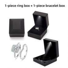 1个优雅的LED首饰盒，非常适合存放戒指、吊坠和手链，饰以闪亮水晶，是求婚、订婚、婚礼和特殊场合的完美之选。精致的黑色天鹅绒内衬首饰展示礼盒，适合作为圣诞节、情人节和周年纪念礼物。 - 黑色 - 查看 34