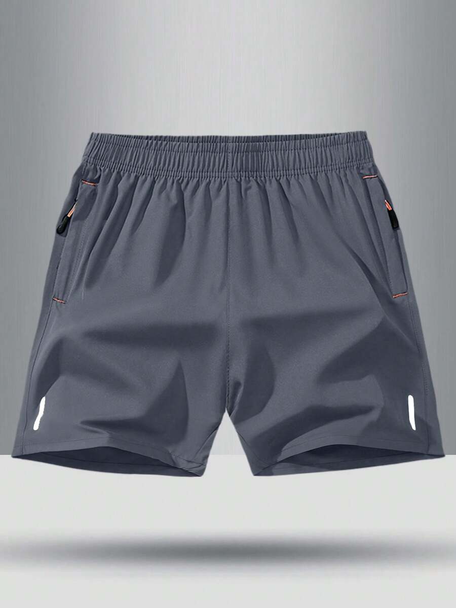 Tween Boys Breathable Loose Solid Color Elastic Waist Shorts, Sports Wear - Dark Grey - View 1