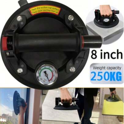 1 Đế hút chân không cao cấp 8 inch, chịu tải 550 pound, miếng đệm hút cao su chất lượng cao với lực hút mạnh mẽ, thiết thực và bền bỉ. Nhấn để vận hành, mép kín sâu cho độ kín chắc chắn, van xả khí dày bảo vệ hiệu quả thân đĩa. Thích hợp để di chuyển kính, gạch, đá và nhiều vật liệu khác.