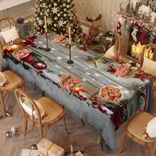 1pc Rectangular Tablecloth, Perfect For Christmas Atmosphere! Vintage Wood Grain & Snowy Landscape Pattern With Holiday Elements, Suitable For Holiday Gatherings, Daily Home, Living Room, Dining Room, Outdoor Picnics, And Theme Events