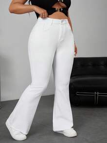 Jeanoix Quần Jeans Denim Dài Ống Loe Siêu Dài Đơn Giản Hàng Ngày Cho Nữ - trắng - Xem 5